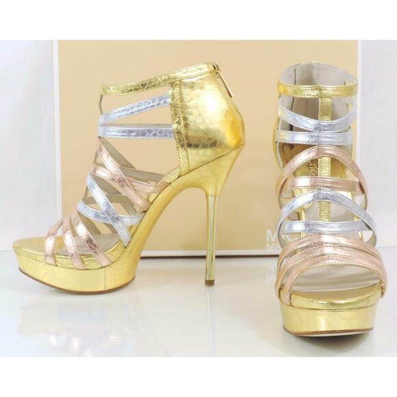 Michael Kors Maddie Dress Platform High Heels Sandals Rose Gold Multi - Picture 8 of 11